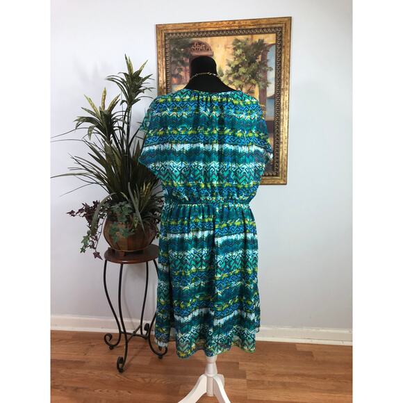 En Focus Dress Womens Plus Size 20W Multicolor Short Sleeve Elastic Waist Boho - Picture 4 of 9